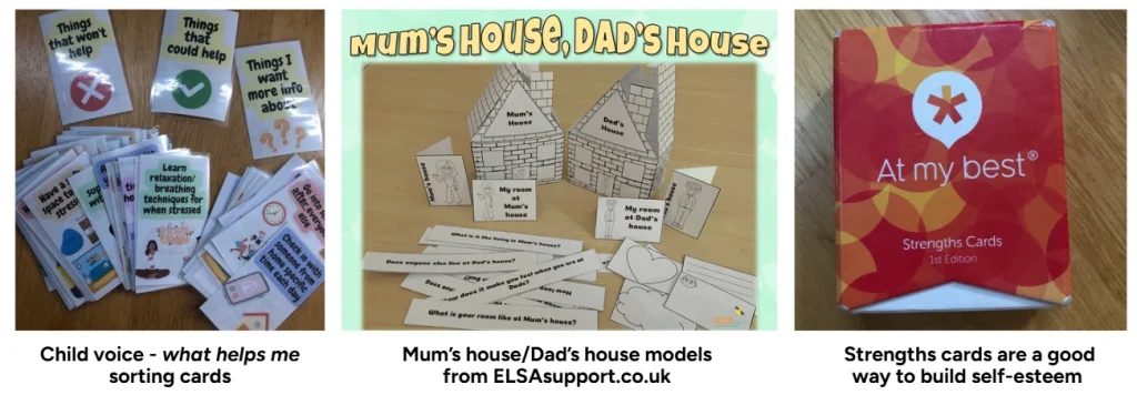 A series of resources that ELSAs use to support young people to recognise strengths, articulate what helps them and supports them through divorce